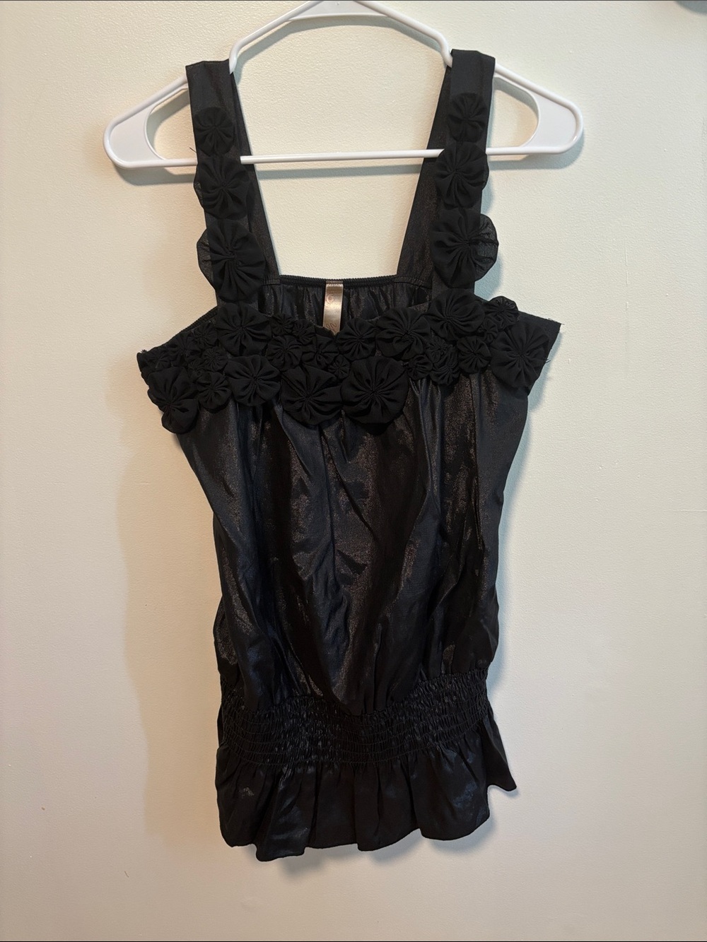 ⭐ 3 for $15 
Black Floral-Trim Satin Camisole Tank - Women's